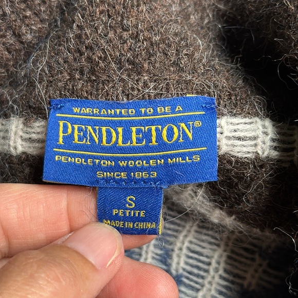 Pendleton Alpaca Wool Full Zip Sweater Size Small Petite Blue White - Picture 7 of 9